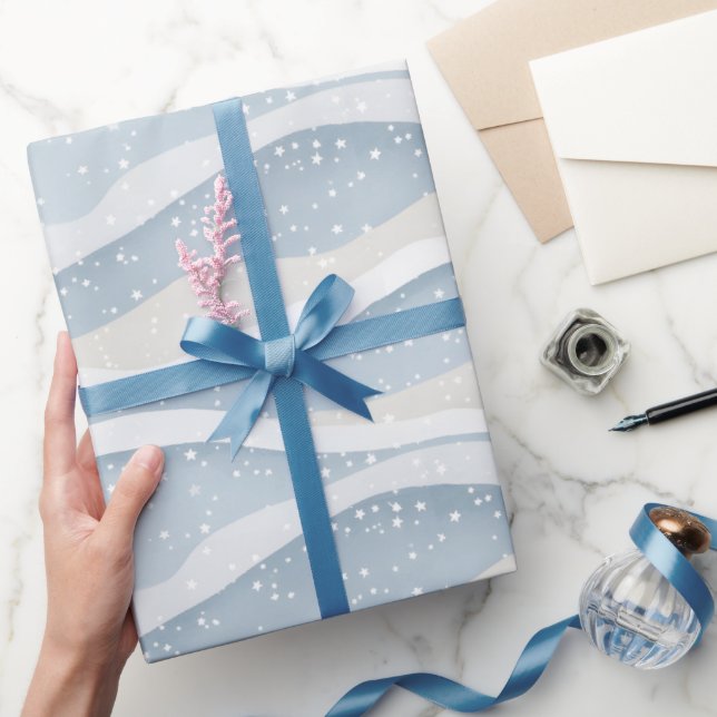 Blå Vintersnöfall Våg Personligt Mönster Presentpapper (Gifting)