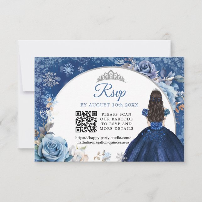 Blå vintersnöflake Quinceanera QR-kod OSA Kort (Framsida)