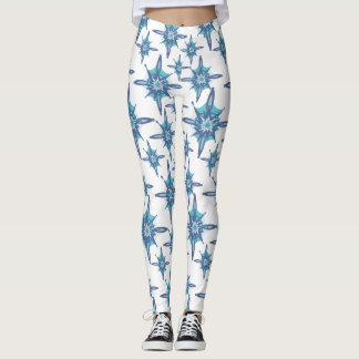 blå vintertid snöflingor leggings