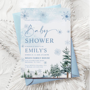 Blå Vinterundrets Babyshower Inbjudningar