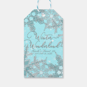 Blå vintervonderland Eleganta snöflingor bröllop Presentetikett