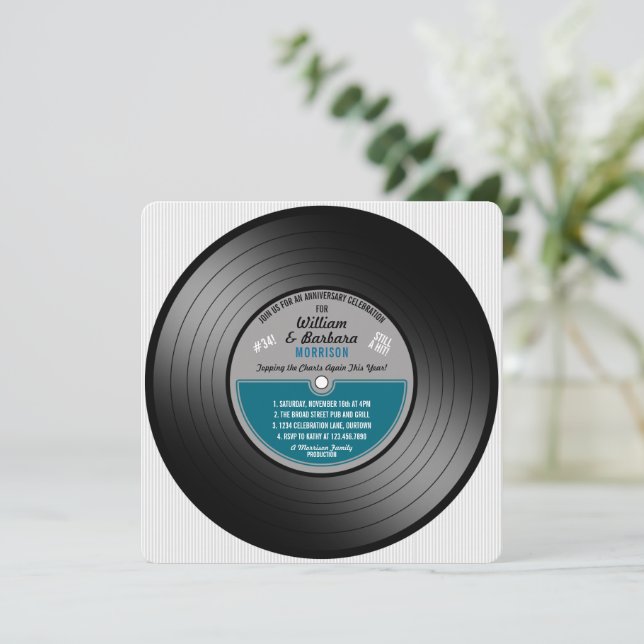 Blå vinylskiva årsjubileum fest inbjudningar (Stående Fram)