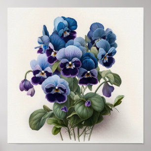 Blå Viol Blomma Konsttryck Affisch
