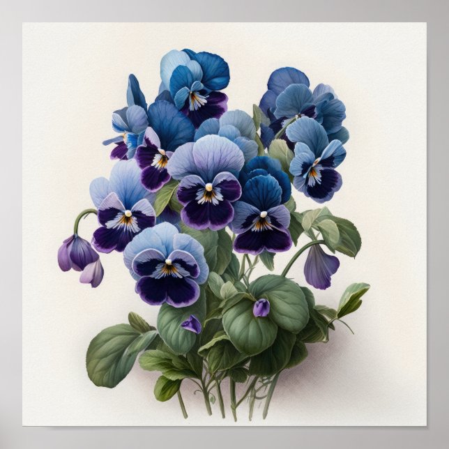 Blå Viol Blomma Konsttryck Affisch (Framsidan)