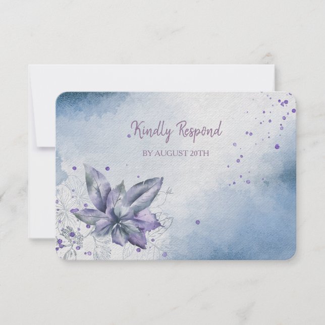 Blå Violett Blommig Modern Meny Bröllops RSVP (Framsida)