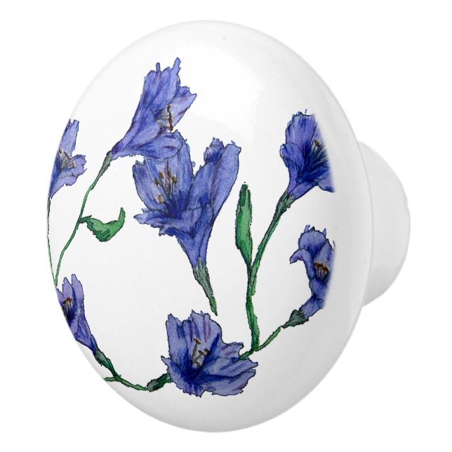 Blå violett Blommigt, vattenfärg Knopp (Höger)