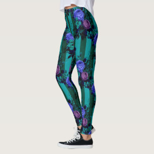 Blå Violett Gothic Rosor, Lodrät Linjer Garden Leggings