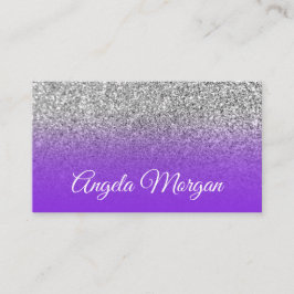 Blå Violett Lila Ombre Silver Glitter Foto Visitkort