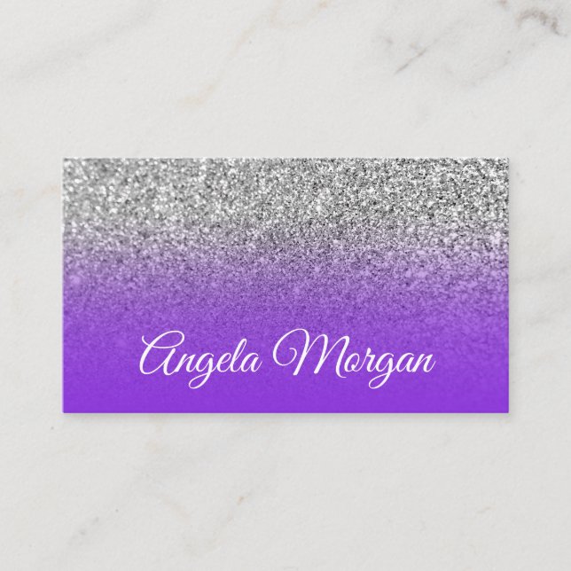 Blå Violett Lila Ombre Silver Glitter Foto Visitkort (Framsida)