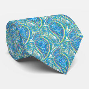 Blå Violett Limegrön Paisley Blommönster Slips