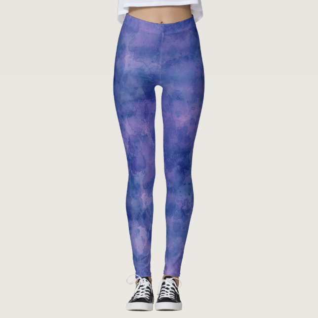 Blå violett Rosa - vattenfärgsabstraktion  Leggings (Framsida)