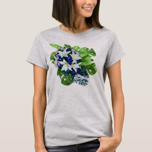 Blå, violett & vit sidenblomma brudtjänstpresent t shirt