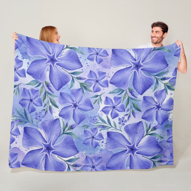 Blå-Violetta Vinca Blommor Fleecefilt (På plats)