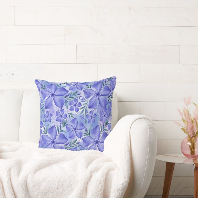 Blå-Violetta Vinca-blommor Kudde (Soffa)