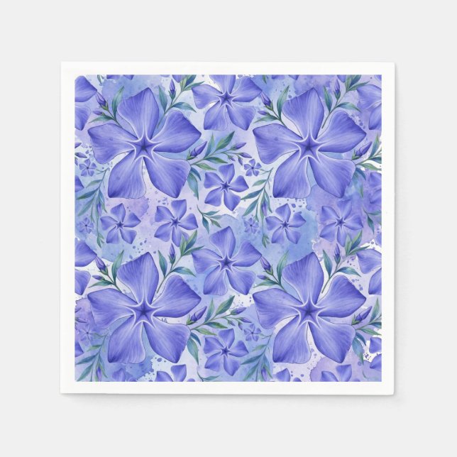 Blå-Violetta Vinca-blommor Pappersservett (Framsidan)