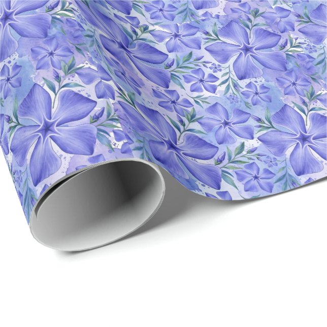 Blå-Violetta Vinca Blommor Presentpapper (Rullad Hörn)