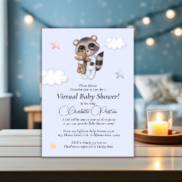 Blå Virtuell för Raccoon Baby Shower Inbjudningar