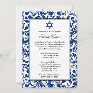 Blå Virvel Damask Bat Mitzvah-inbjudningar Inbjudningar