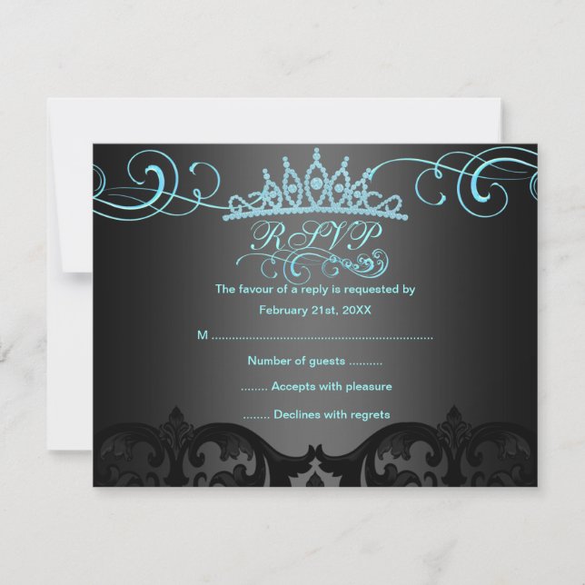 Blå Virvel Damask Födelsedags RSVP-kort OSA Kort (Framsida)