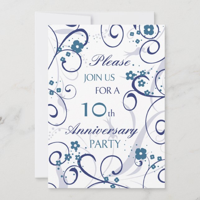 Blå Virvlar 10-årsjubileumspartaj Invitationskort Inbjudningar (Framsida)