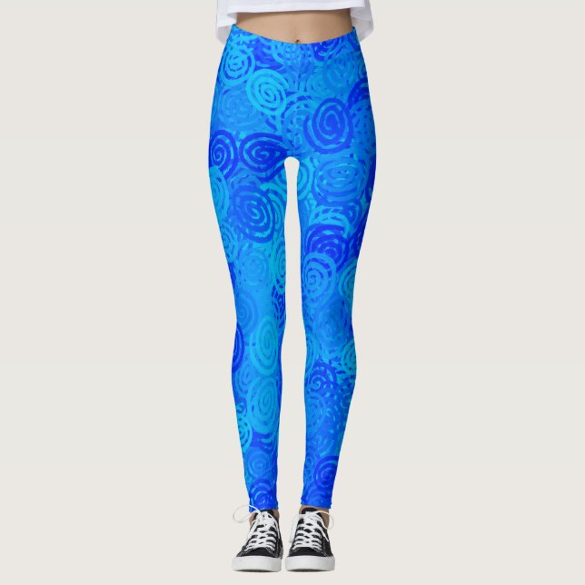 Blå Virvlar Mönster Leggings (Framsida)