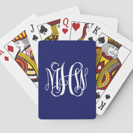 Blå Vit 3 Initialer Vin Skrift Monogram Gör-det-sj Casinokort