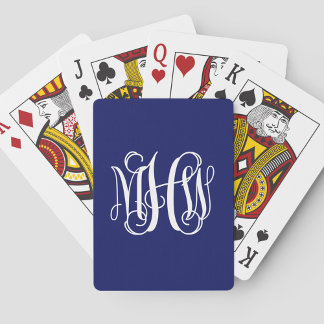 Blå vit 3-Initialer Vine-skript, Monogram DIY BG Casinokort