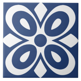 Blå vit abstrakt blomster geometrisk kakelplatta