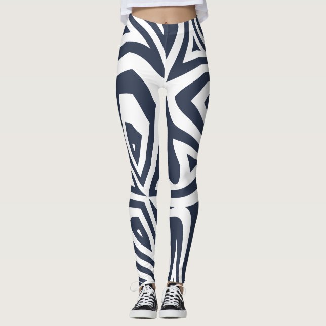 Blå vit Abstrakt Zebra tryck Womens Leggings (Framsida)