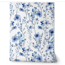 Blå Vit Akvarell Vildblomma Blommönster