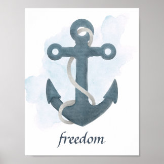 Blå Vit Ankar Marin Tema Poster
