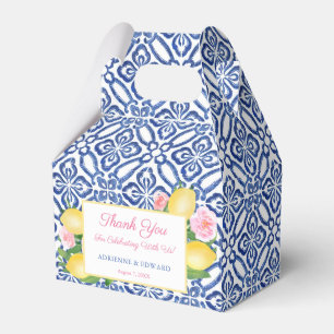 Blå vit antique Tiles Lemon Blommigt Baby Shower Presentaskar