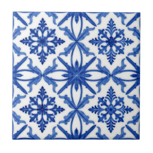 Blå vit Azulejo-kakel Blommönster Kakelplatta