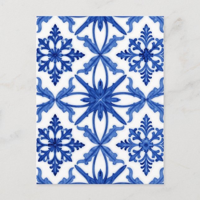 Blå vit Azulejo-kakel Blommönster Vykort (Framsida)
