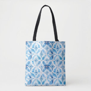 Blå Vit Batik Blomma Tygkasse