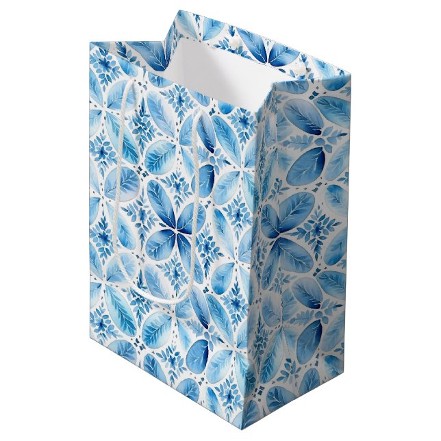 Blå Vit Batik Blommig Bröllopsdusch (Framsidan Vinklad)