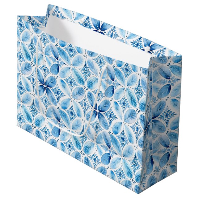 Blå Vit Batik Blommig Bröllopsdusch (Framsidan Vinklad)