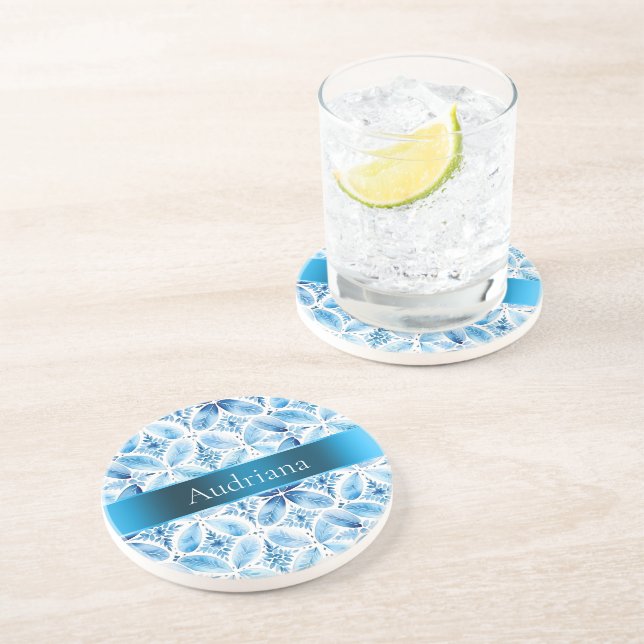 Blå vit batik-Blommigt Underlägg (Sidan)