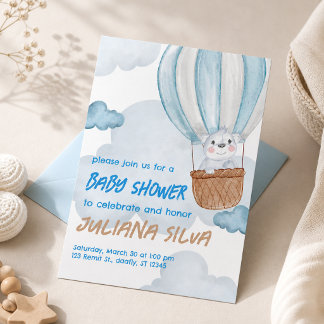 Blå & Vit Bebis Shower Inbjudan redigerbar