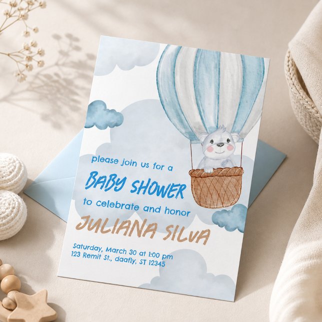 Blå & Vit Bebis Shower Inbjudan redigerbar (Skapare uppladdad)