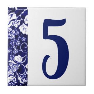 Blå, vit berry Vine Flower House Number mall Kakelplatta