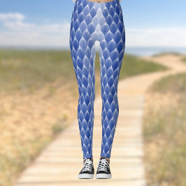 Blå Vit Blad Modern Geometrisk Monogram Leggings