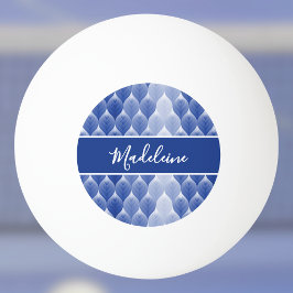 Blå Vit Blad Modern Geometrisk Monogramnamn Pingisboll