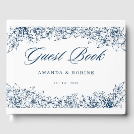 Blå vit blomma, Elegant Gästböcker
