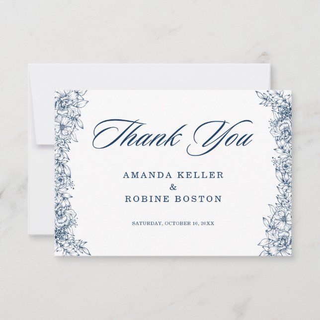 Blå vit blomma, Elegant Tack Kort (Framsida)