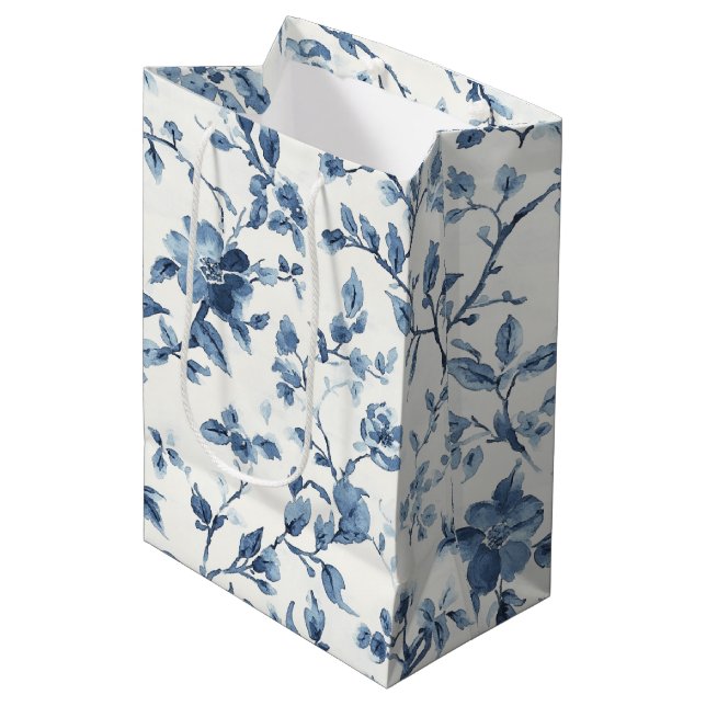 Blå Vit Blommig Bröllopsdusch (Framsidan Vinklad)