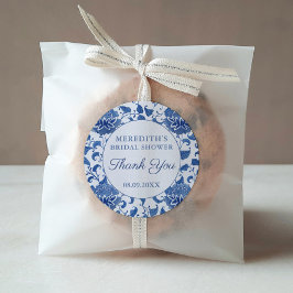 Blå & Vit Blommig Bröllopsfest Tack För Er Gåva Runt Klistermärke