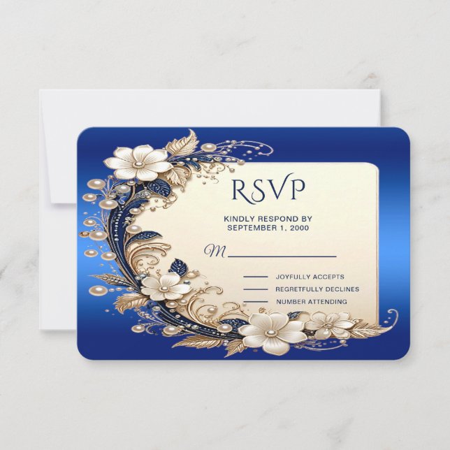 Blå Vit Blommig Dekoration RSVP-kort OSA Kort (Framsida)