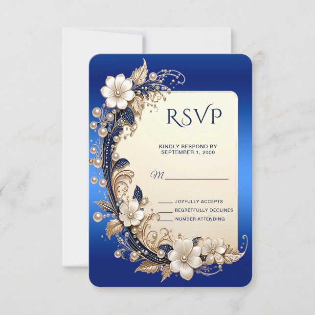Blå Vit Blommig Dekoration RSVP-kort OSA Kort (Framsida)