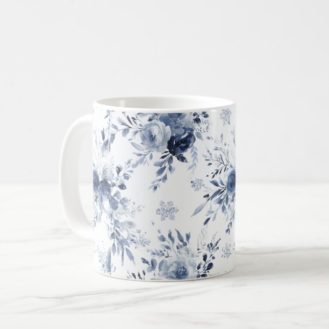 Blå Vit Blommig   Kaffemugg (Framsida vänster)